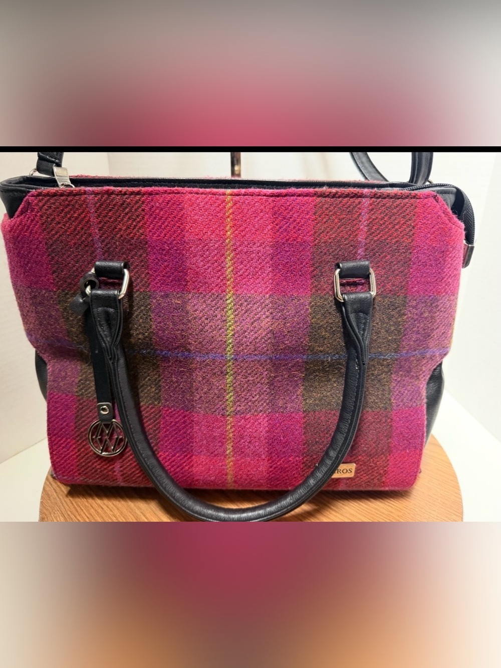 Mucros Weavers Emily Irish Tweed Plaid Satchel Crossbody Handbag Pink Check